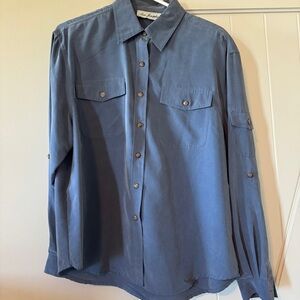 Vintage Lisa Josephs Button Up Shirt Top Women's Size Large Blue Long Sleeve